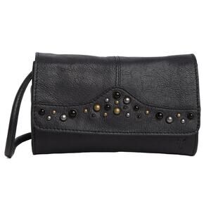 Frye Callie Crossbody Wallet New $198 Black Leather Stud Clutch Detachable Strap
